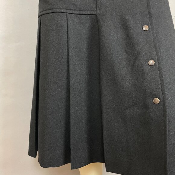 Vintage Henri Luc Chapuis H-L Wool Skirt Pleated Black Lined Wide Pockets Snaps - Picture 11 of 13